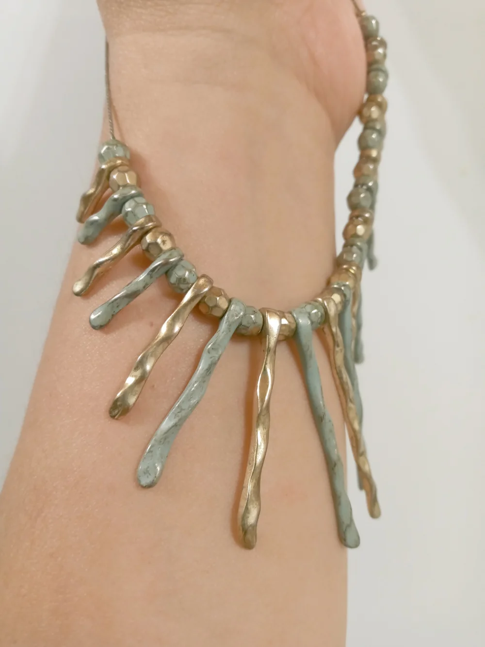 Vintage Spike Gold And Green Tone Necklace